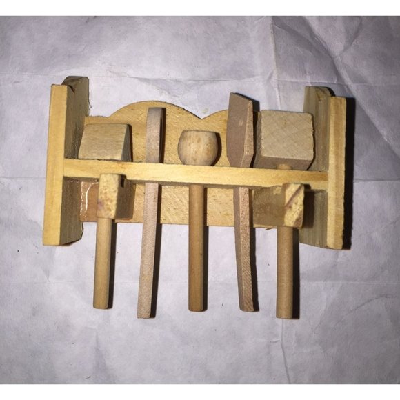 Vintage Doll Sized Wooden Kitchen Utensils & Rack Magnet - Picture 2 of 9